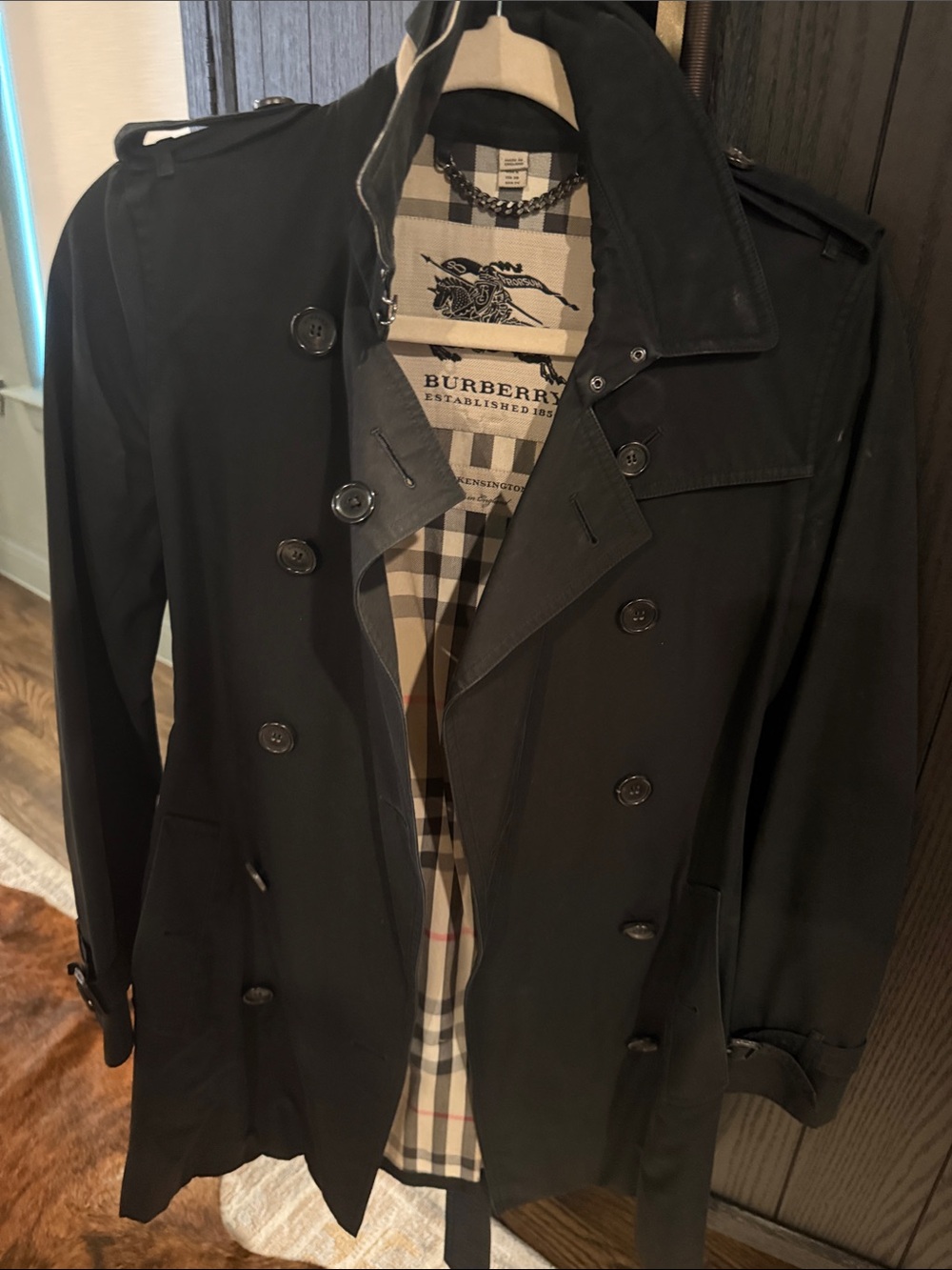 Burberry Black Double-Breasted Trench Coat with Signature Check Lining
